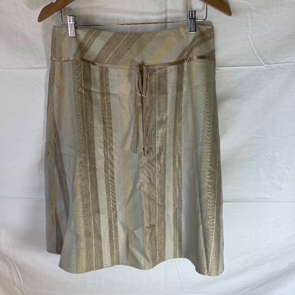 Lafayette 148 Heather Neutrals Brown Linen/Silk Striped A-Line Skirt Sz 10 - Picture 1 of 6